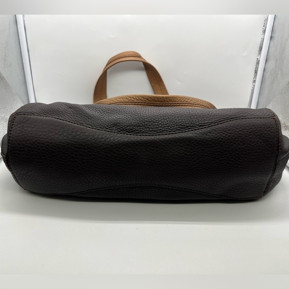 COLE HAAN Copper Brown Pebbled Leather Colorblock Turnlock Satchel Shoulder Bag - Picture 7 of 9